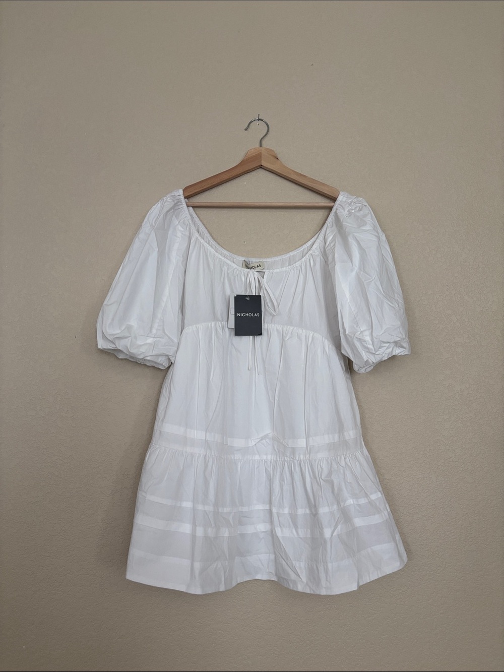 NICHOLAS White Puff-Sleeve Tiered Mini Dress- NWT